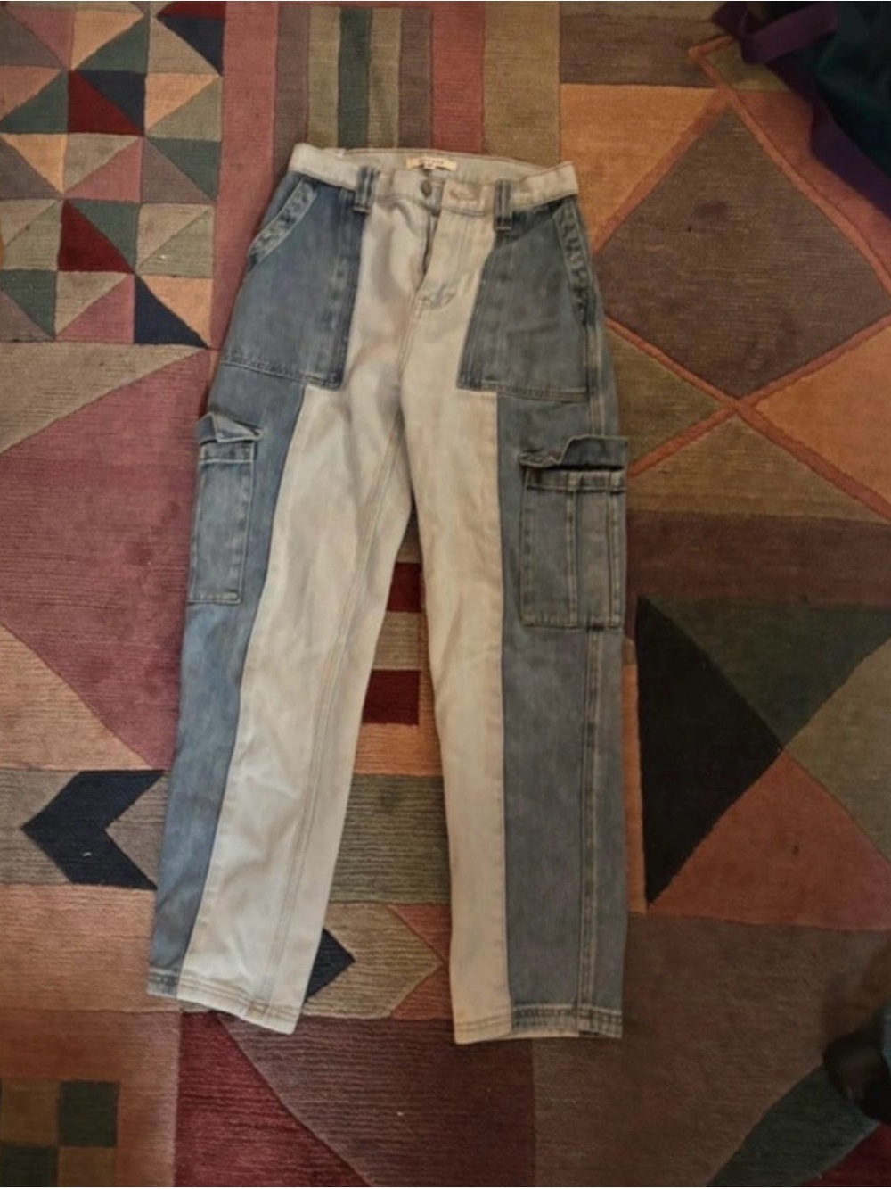 PacSun Two-Tone Light and Medium Blue Cargo Jeans for Women